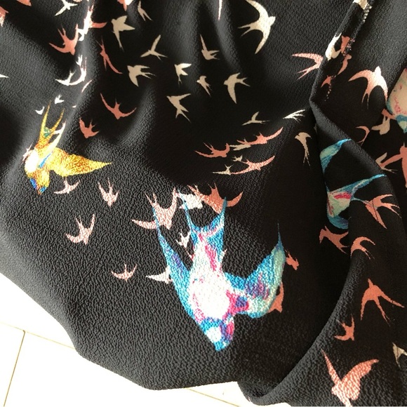 Vintage Desserts & Skirts Bird Print Chiffon Dress in Black Size S - Picture 6 of 10